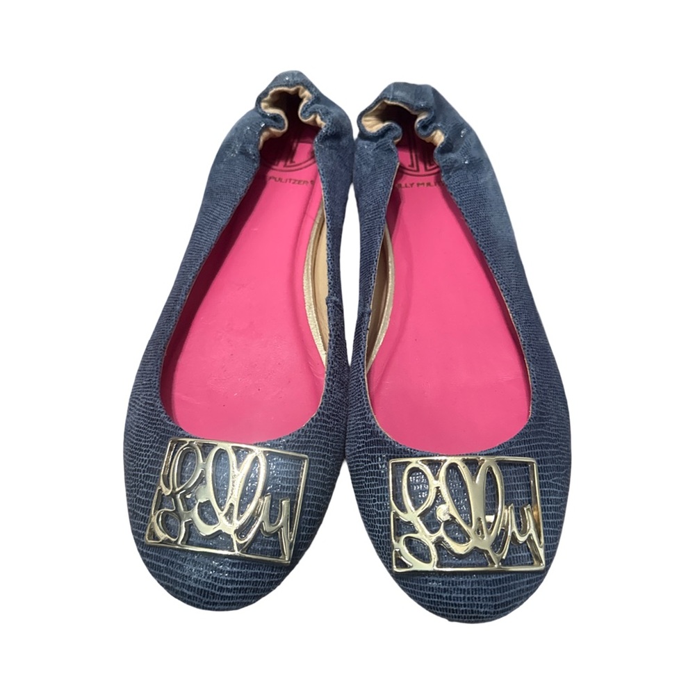 Lilly Pulitzer Blue Ballet Flats with Gold Embellishments Sz.7.5